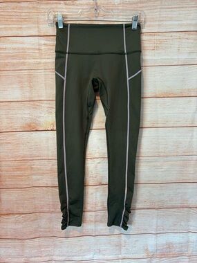 Free People FP Movement Olive Green Leggings with Pink Accent Stitching